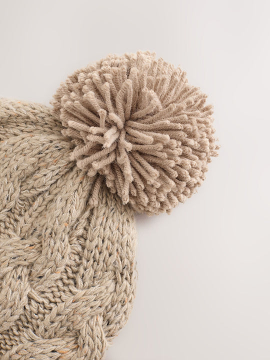 Cream Cable Knit Pom Hat immediate