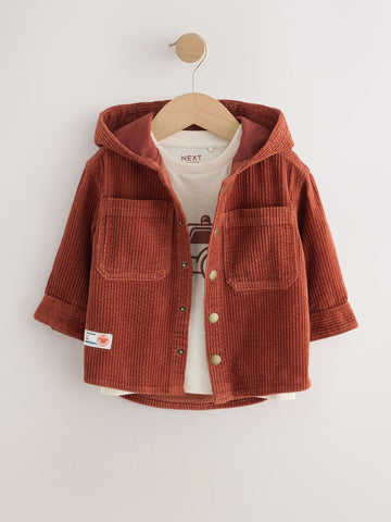 Rust Red Hooded Corduroy Overshirt & T-Shirt Set 2 Piece (3mths-7yrs)