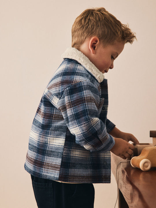 Blue Borg Lined Check Shacket (3mths-7yrs)