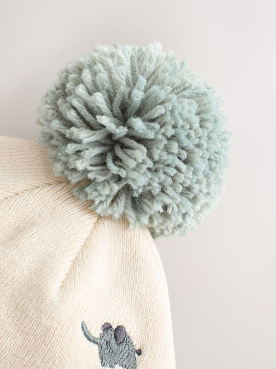 Neutral Safari Embroidered Pom Beanie Hat (3mths-10yrs)