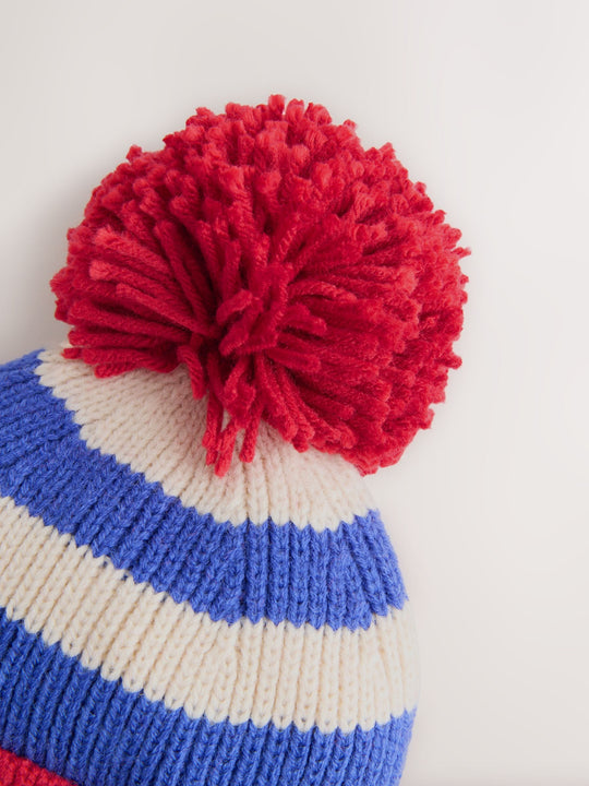 Red/Blue Emergency Vehicles Ear-Cover Pom Beanie Hat (3mths-10yrs)