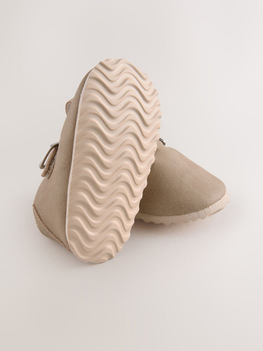 Beige Baby Faux Fur Lined Clog Shoes (0-24mths)
