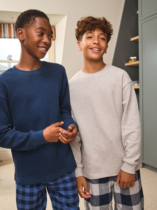 Blue/Grey Long Sleeve Woven Check Pyjamas 2 Pack (3-16yrs)