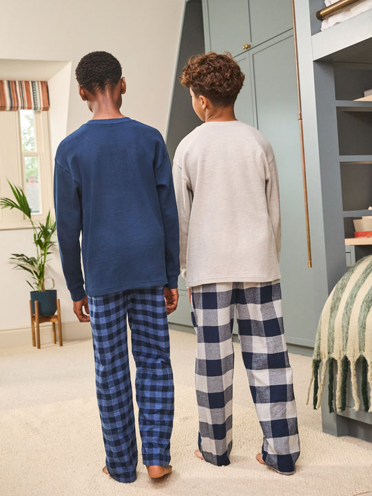 Blue/Grey Long Sleeve Woven Check Pyjamas 2 Pack (3-16yrs)
