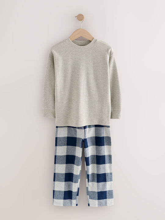Blue/Grey Long Sleeve Woven Check Pyjamas 2 Pack (3-16yrs)