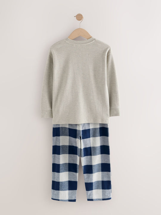 Blue/Grey Long Sleeve Woven Check Pyjamas 2 Pack (3-16yrs)