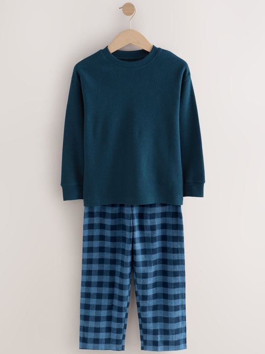 Blue/Grey Long Sleeve Woven Check Pyjamas 2 Pack (3-16yrs)
