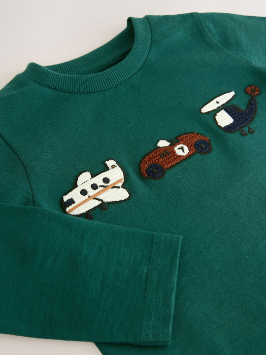Green Transport Long Sleeve Appliqué T-Shirt (3mths-7yrs)