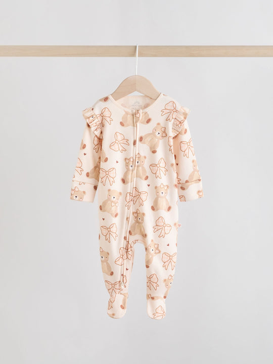 Neutral Bear Two Way Zip Baby Sleepsuits 3 Pack (0-2yrs)