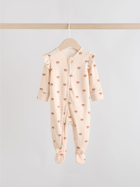 Neutral Bear Two Way Zip Baby Sleepsuits 3 Pack (0-2yrs)