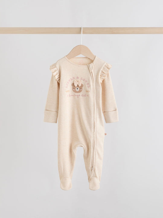 Neutral Bear Two Way Zip Baby Sleepsuits 3 Pack (0-2yrs)