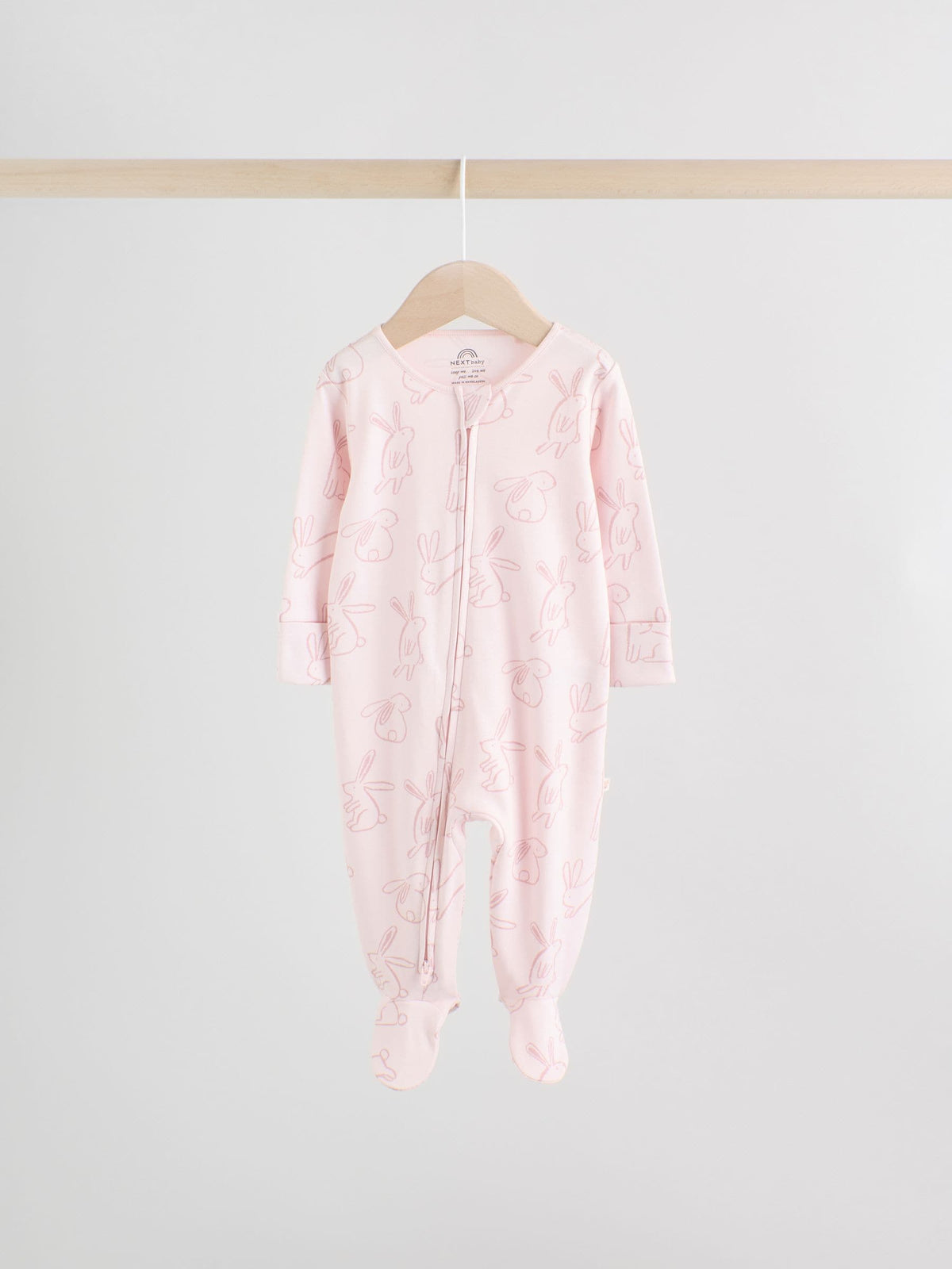 Pink Bunny Two Way Zip Baby Sleepsuits 3 Pack (0mths-2yrs)