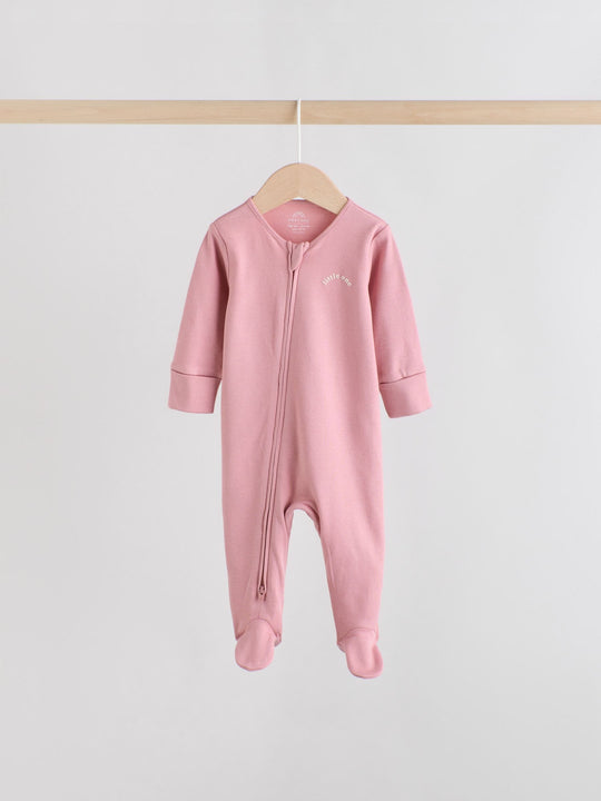 Pink Heart Two Way Zip Baby Sleepsuits 3 Pack (0-2yrs)