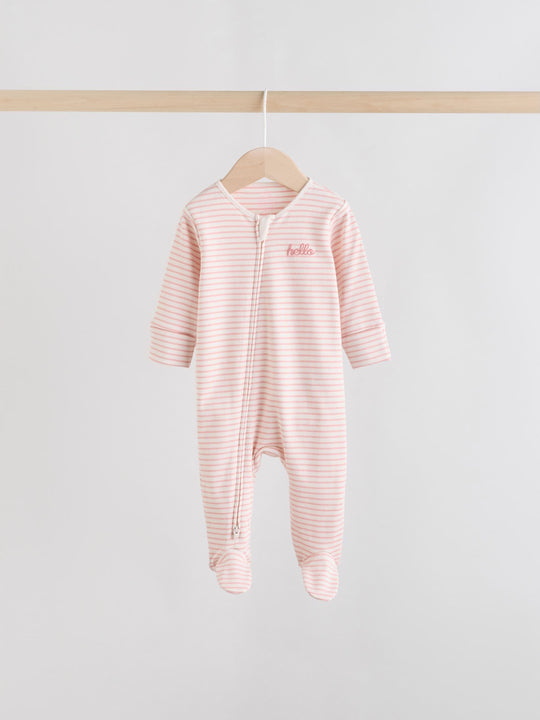 Pink Heart Two Way Zip Baby Sleepsuits 3 Pack (0-2yrs)