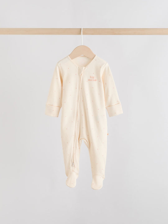 Pink Heart Two Way Zip Baby Sleepsuits 3 Pack (0-2yrs)
