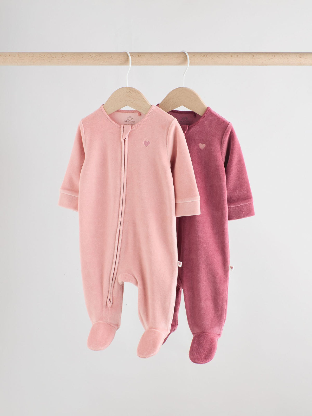 Pink Velour Baby Sleepsuits 2 Pack