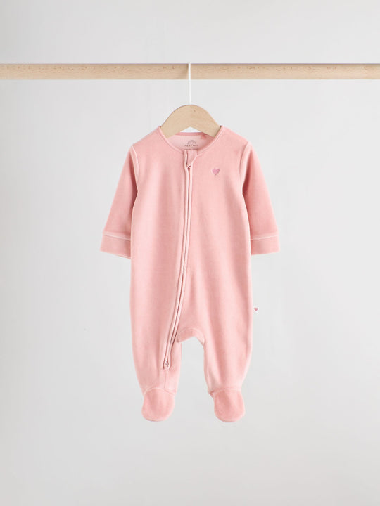 Pink Velour Baby Sleepsuits 2 Pack (0mths-2yrs)
