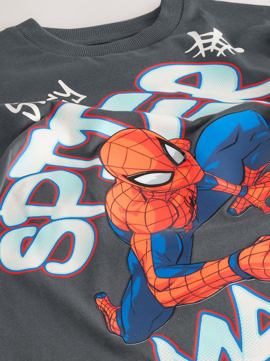 Charcoal Grey Gel Spiderman Short Sleeve T-Shirt (3-16yrs)