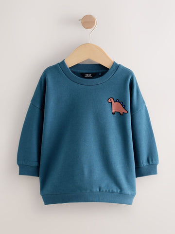 Blue Dinosaur Back Printed Crew Neck Jersey Sweatshirt (3mths-7yrs)