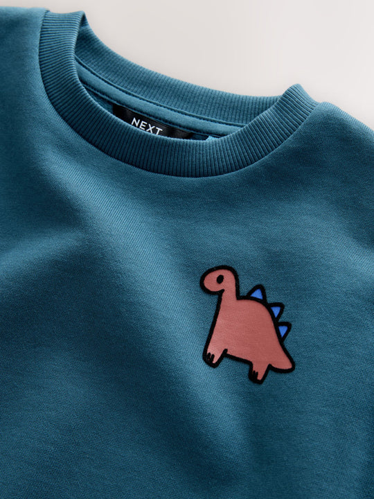 Blue Dinosaur Back Printed Crew Neck Jersey Sweatshirt (3mths-7yrs)