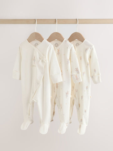 Ecru Fairy Mouse 3 Pack Baby Sleepsuits immediate