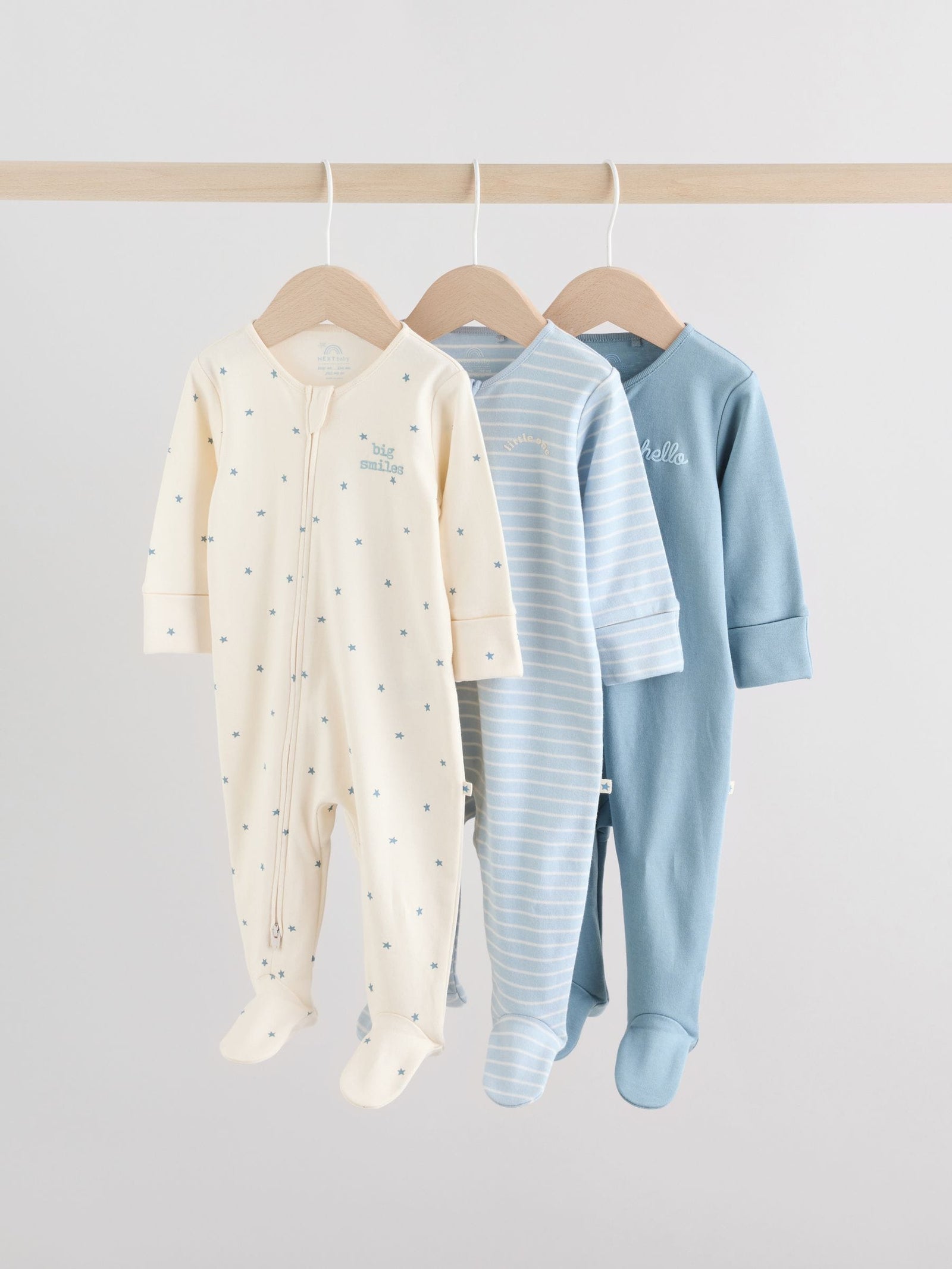 Blue Baby Two Way Zip Sleepsuits 3 Pack