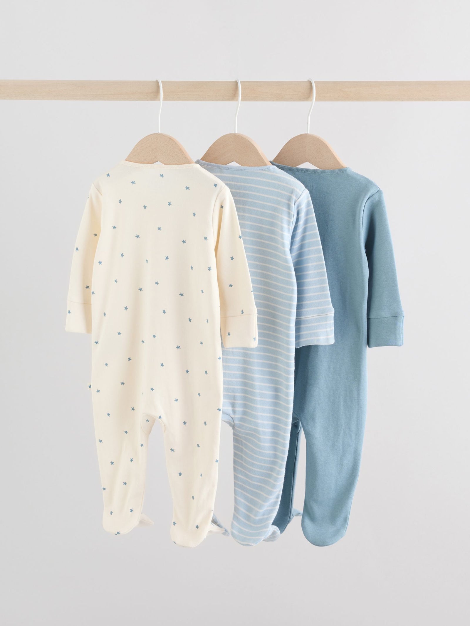 Blue Baby Two Way Zip Sleepsuits 3 Pack