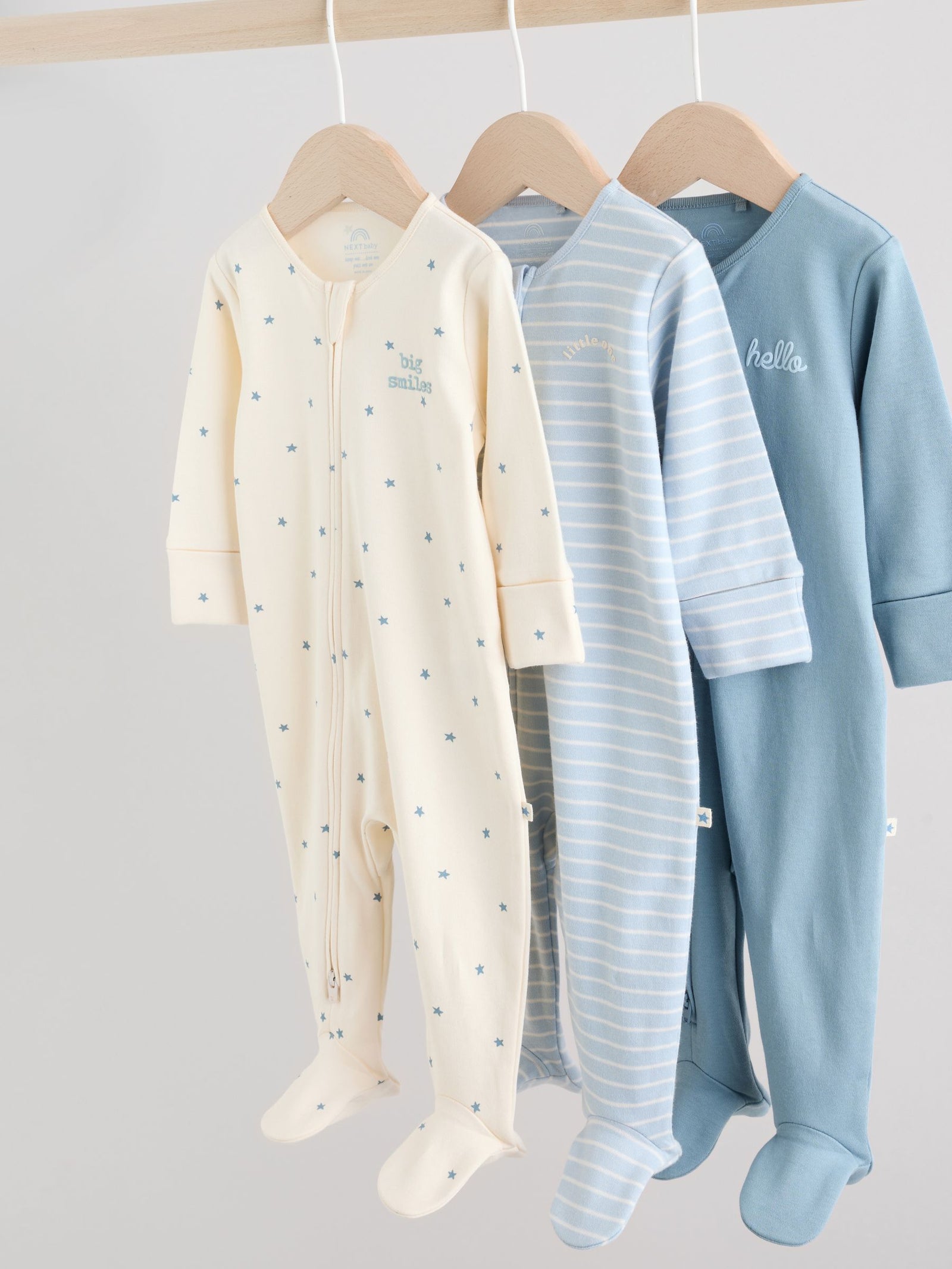Blue Baby Two Way Zip Sleepsuits 3 Pack