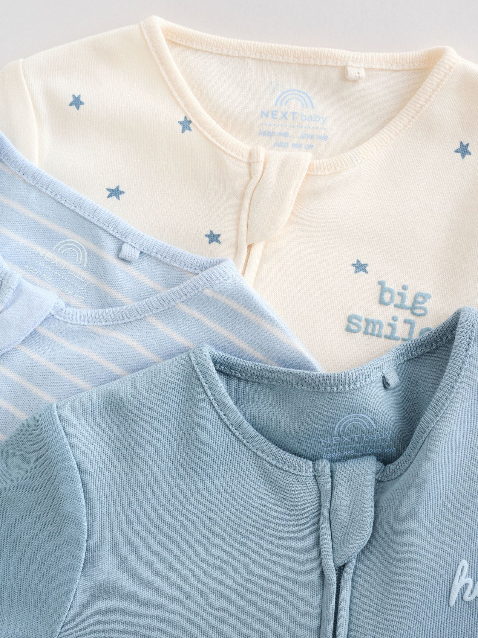 Blue Baby Two Way Zip Sleepsuits 3 Pack