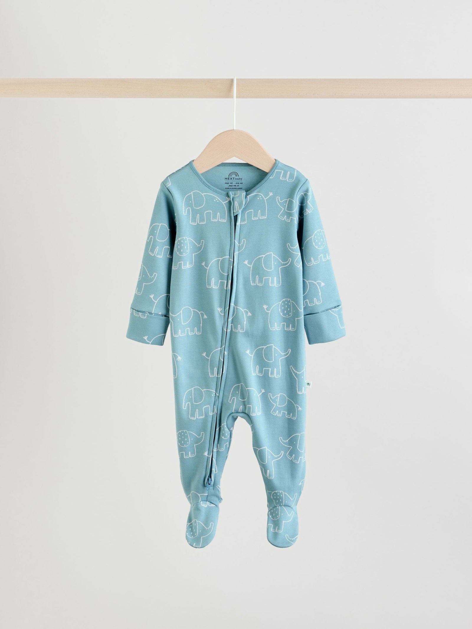 Blue Baby Linear Elephant Sleepsuits 3 Pack (0-2yrs)