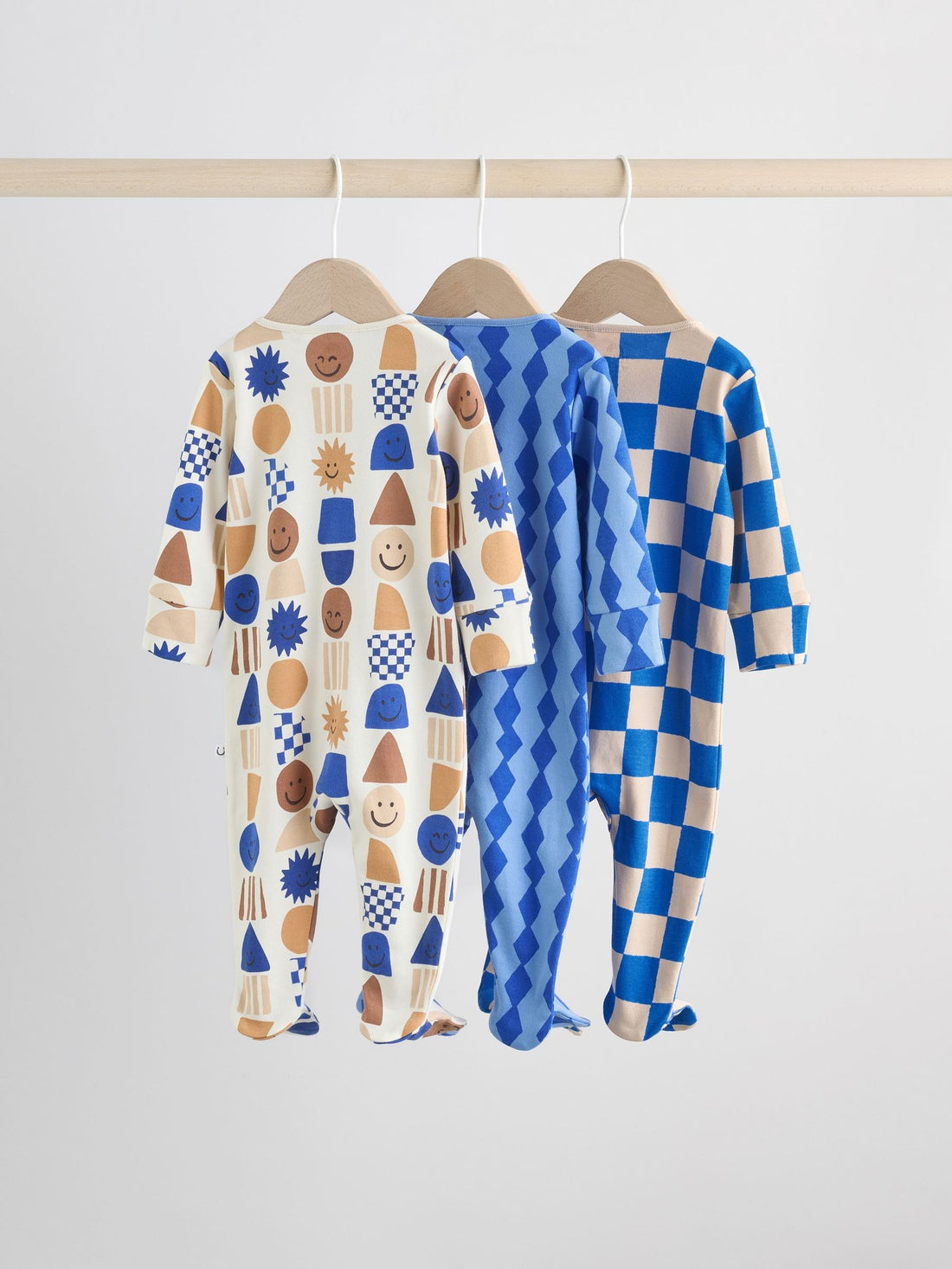 Cobalt Blue Baby Two Way Zip Sleepsuits 3 Pack
