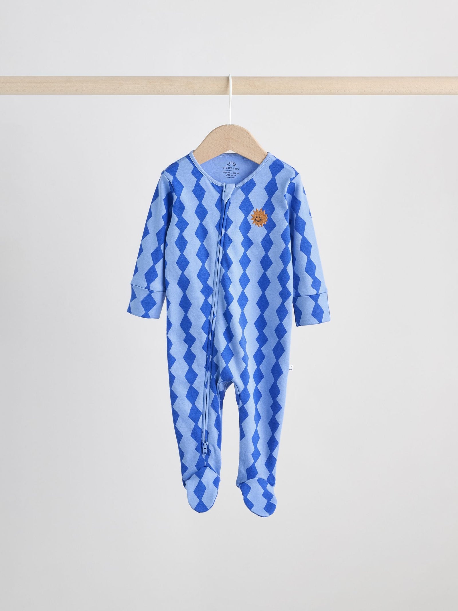 Cobalt Blue Baby Two Way Zip Sleepsuits 3 Pack