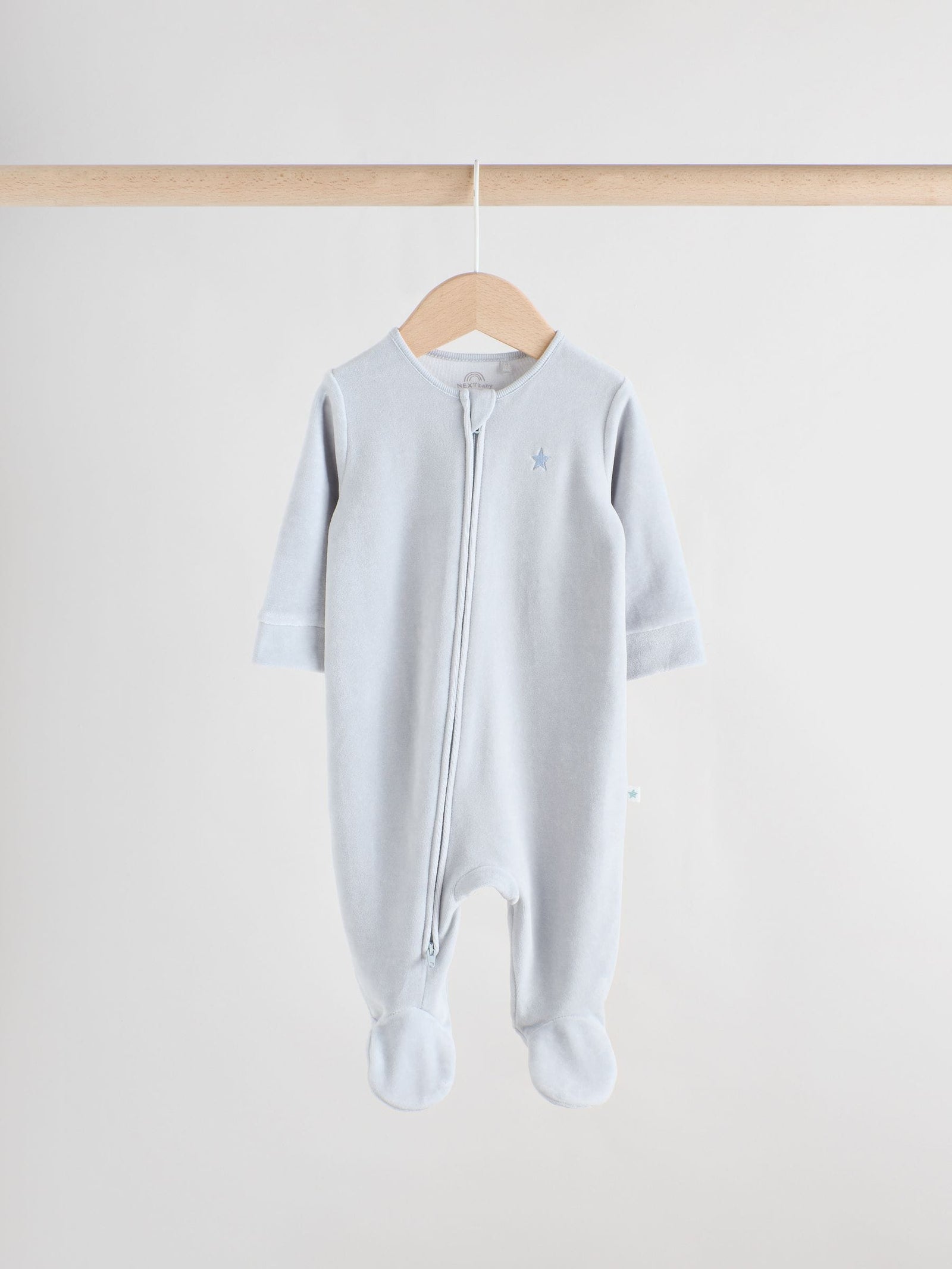 Blue Baby Velour Two Way Zip Sleepsuits 2 Pack