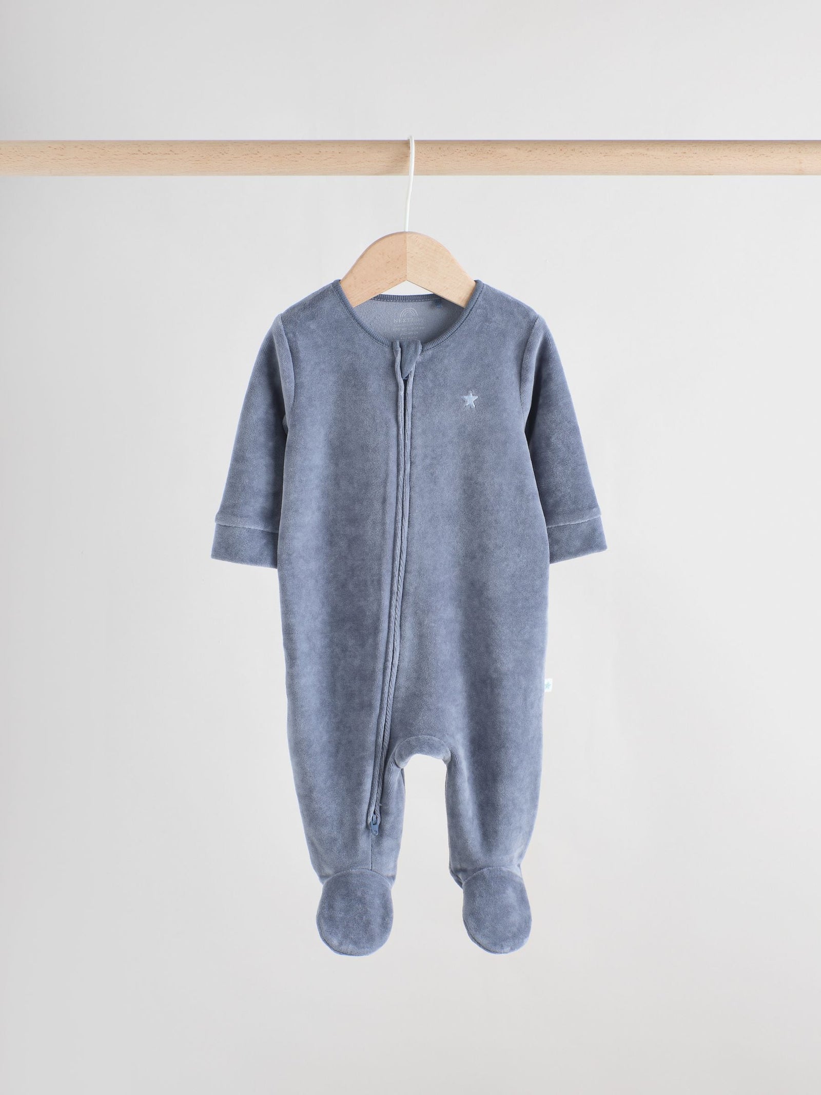 Blue Baby Velour Two Way Zip Sleepsuits 2 Pack