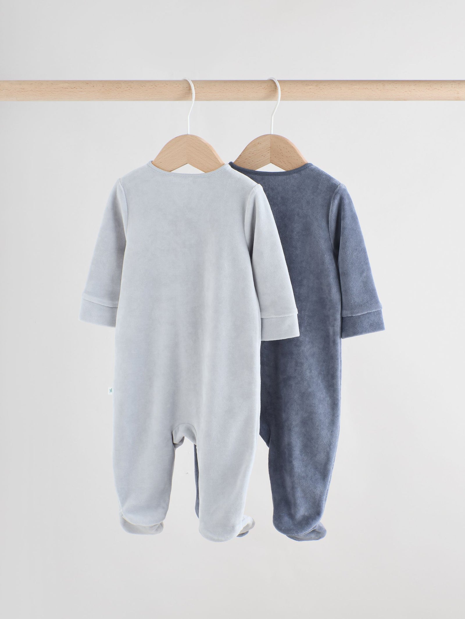 Blue Baby Velour Two Way Zip Sleepsuits 2 Pack