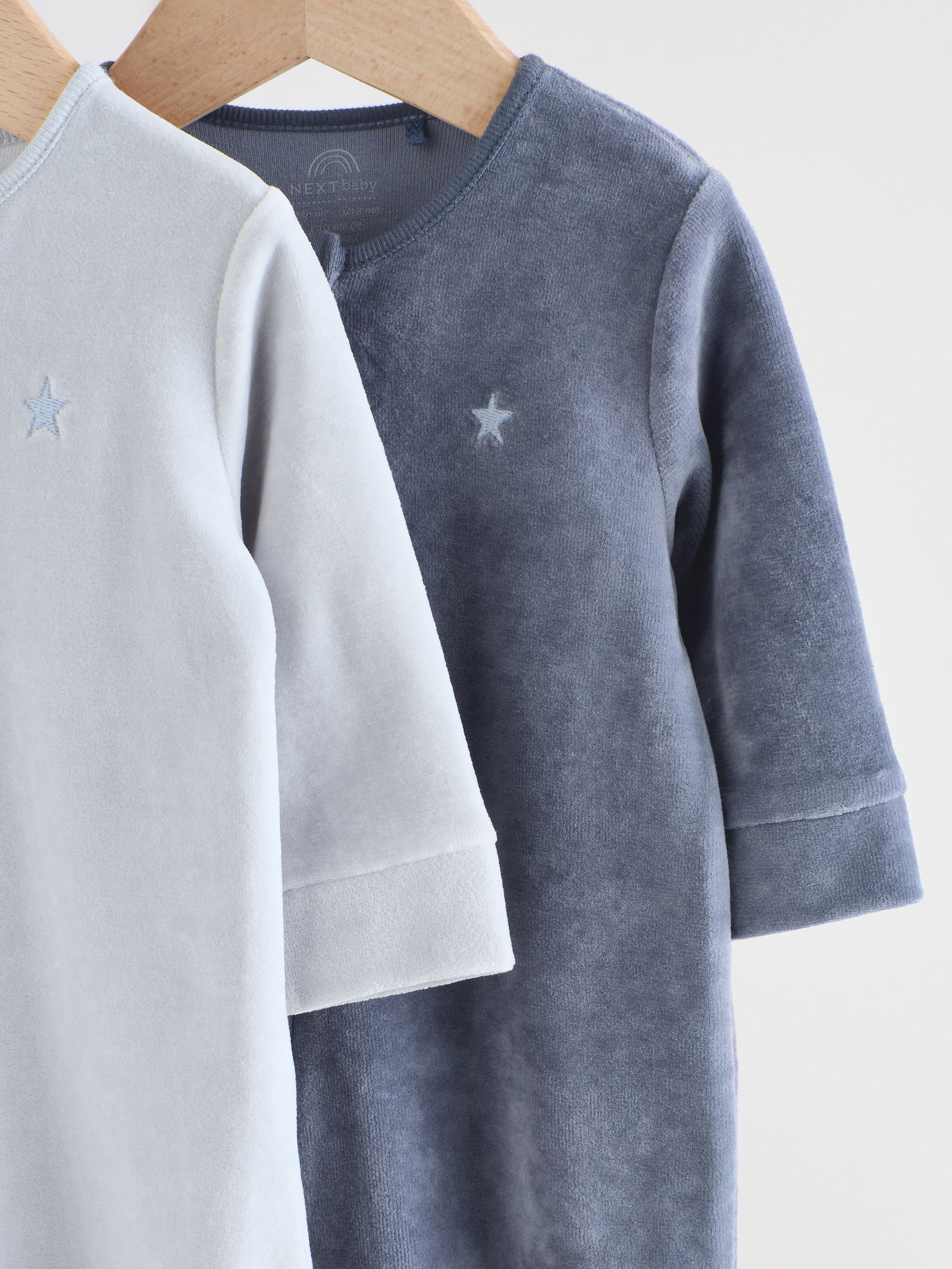 Blue Baby Velour Two Way Zip Sleepsuits 2 Pack