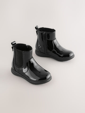 Black Patent Wide Fit (G) Leather Chelsea Ankle Boots