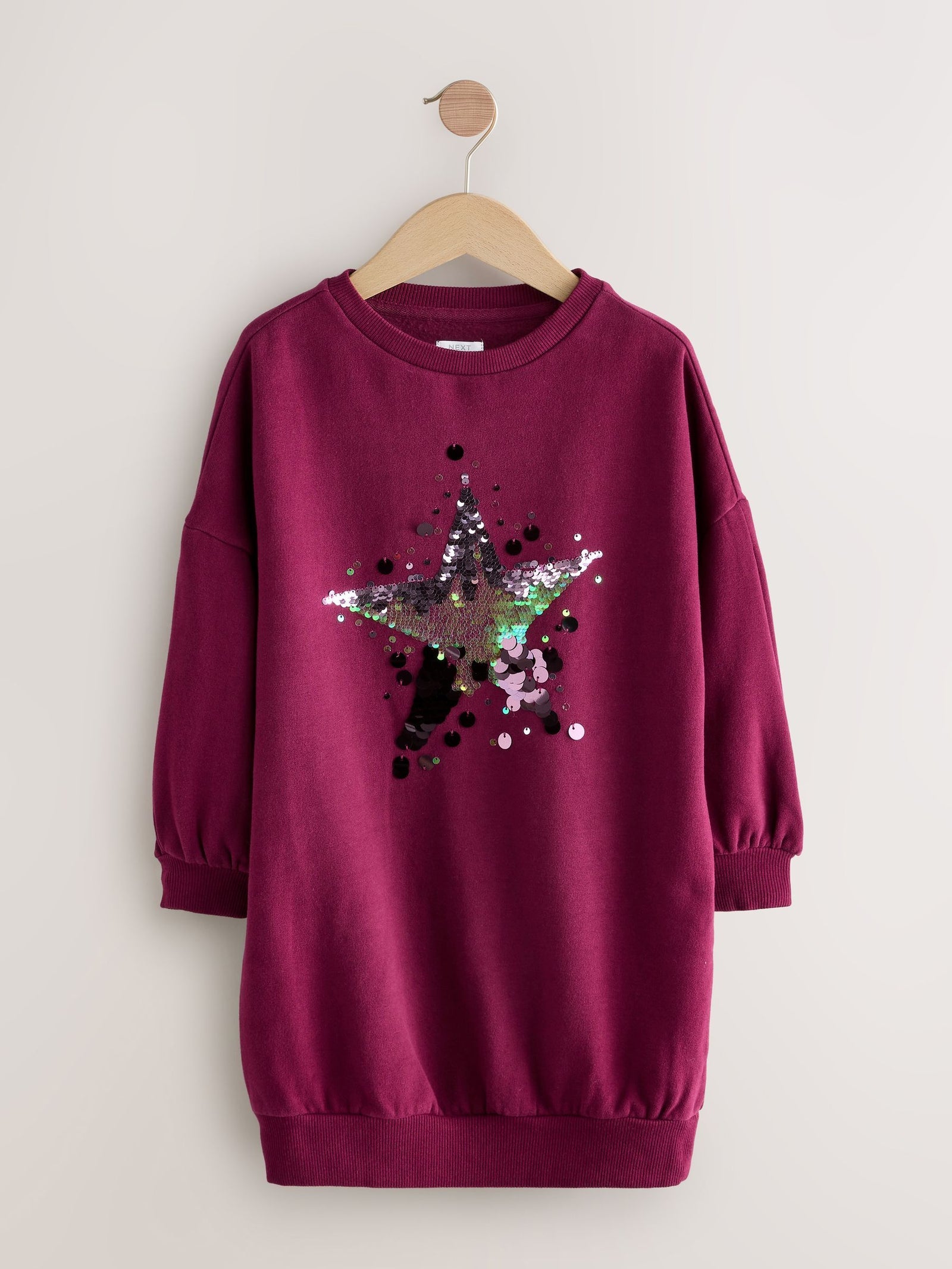 Burgundy Red Sequin Star Jumper Dress (3-16yrs)