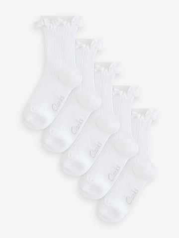 Clarks White Frill School Socks 5 Pack