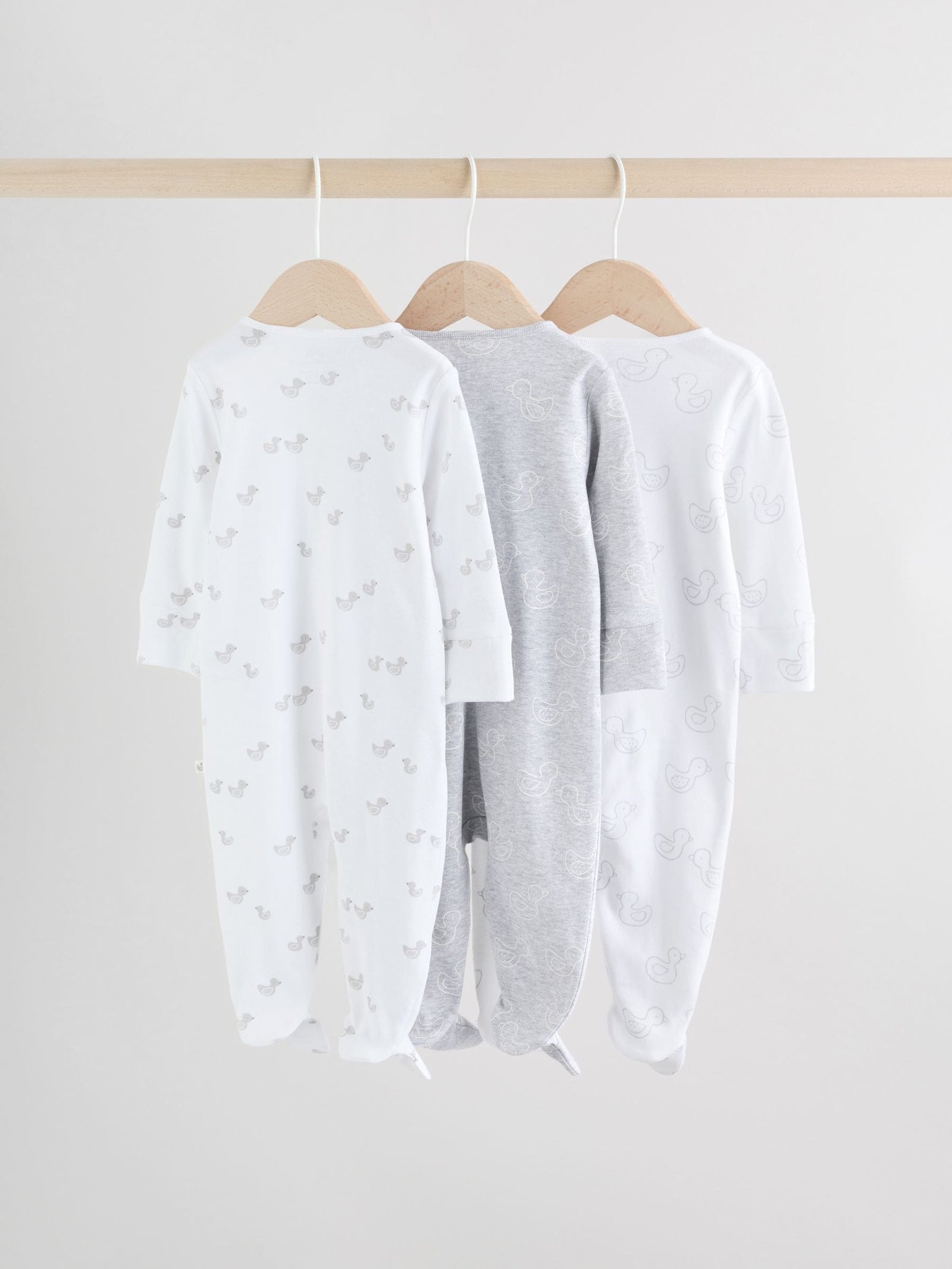 Grey Baby Two Way Zip Sleepsuits 3 Pack (0-2yrs)