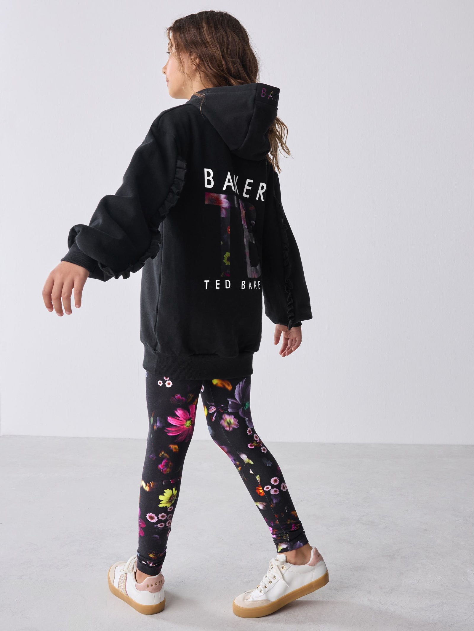 Baker by Ted Baker 2 Piece Longline Black Hoodie and Printed Leggings Set