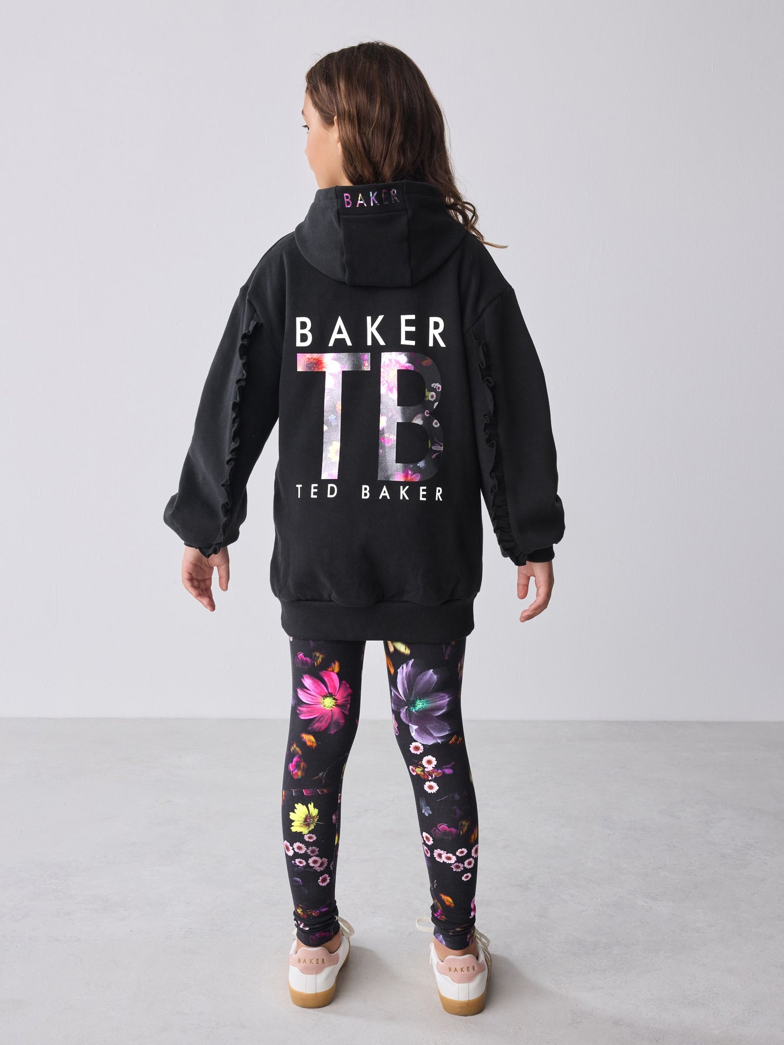 Baker by Ted Baker 2 Piece Longline Black Hoodie and Printed Leggings Set