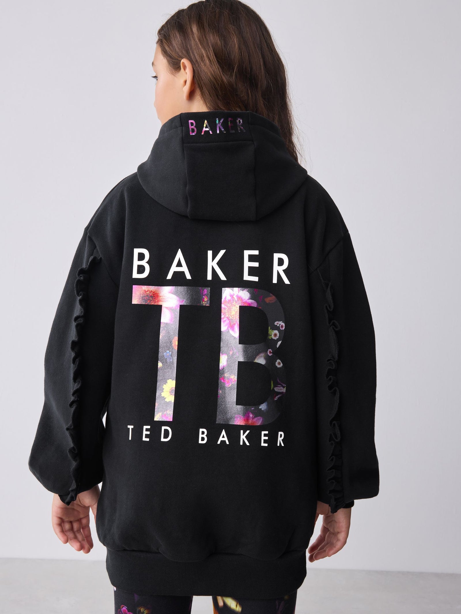 Baker by Ted Baker 2 Piece Longline Black Hoodie and Printed Leggings Set