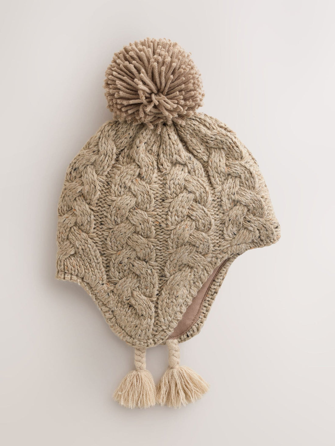 Neutral Cable Knit Inca Pom Hat (3mths-10yrs)