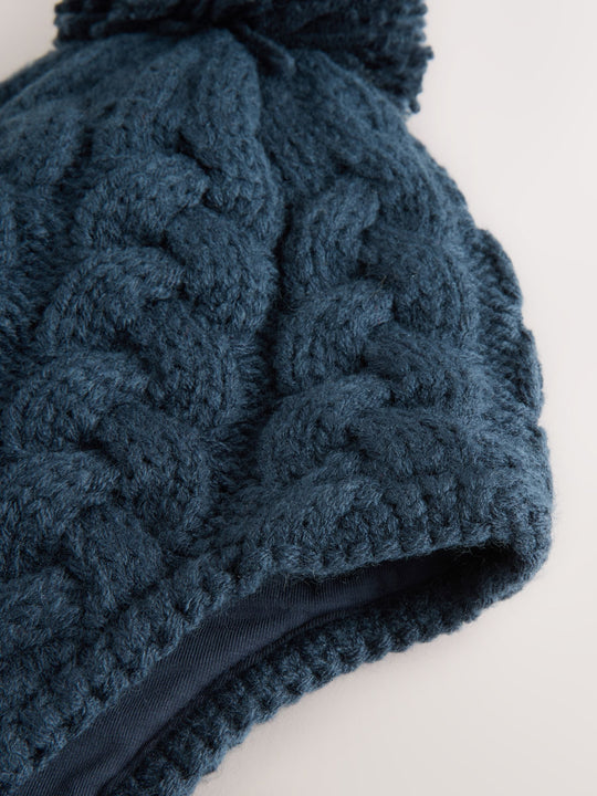 Navy Blue Cable Knit Inca Pom Hat (3mths-10yrs)