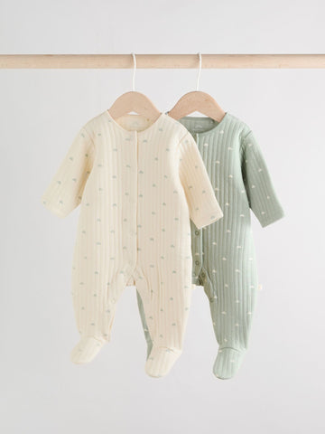 Sage Green Baby Quilted Sleepsuits 2 Pack