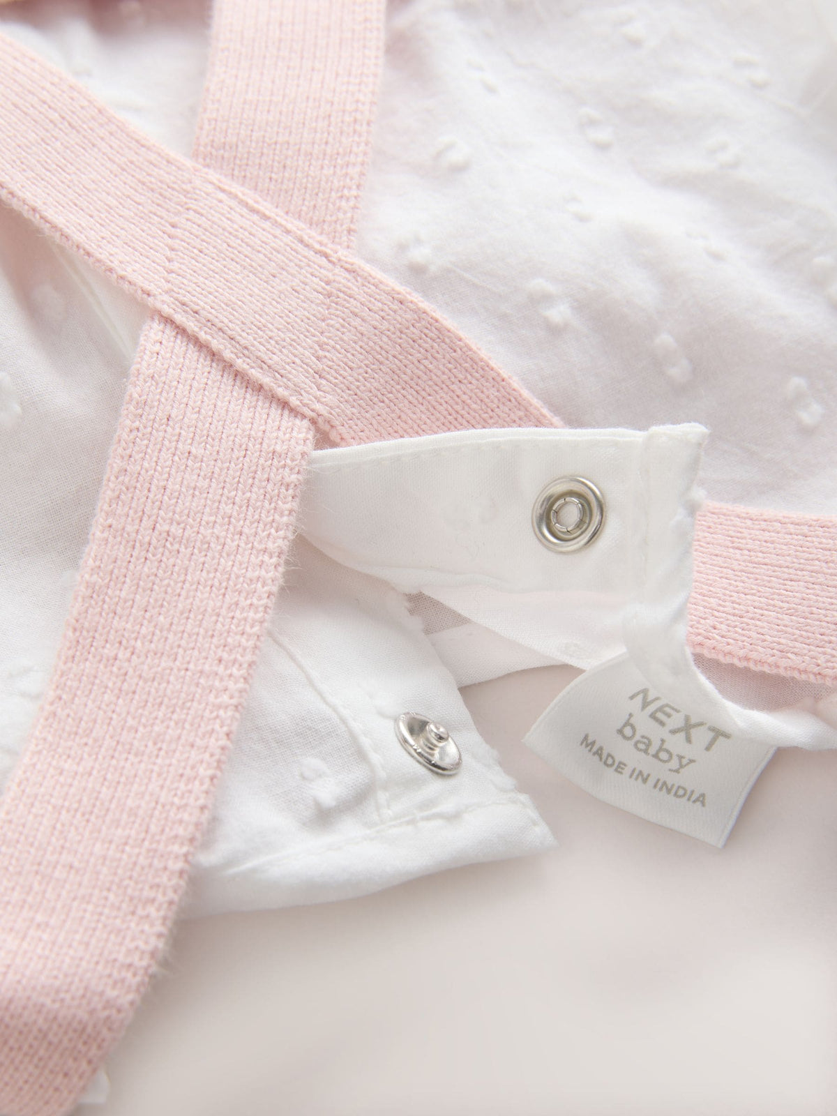 Pink/ White Romper and Knitted Dungarees with Tights 3 Piece Set (0mths-2yrs)