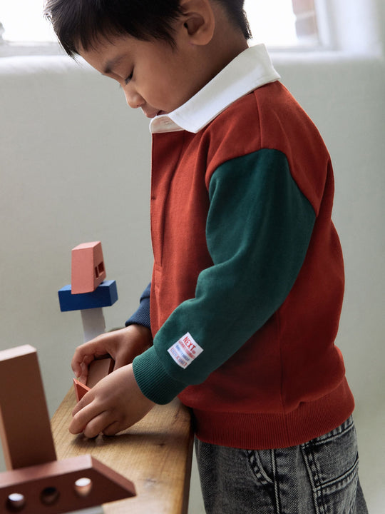 Rust Brown Colourblock Long Sleeve Rugby Polo Shirt (3mths-7yrs)