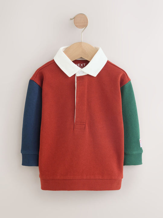 Rust Brown Colourblock Long Sleeve Rugby Polo Shirt (3mths-7yrs)