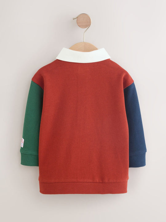 Rust Brown Colourblock Long Sleeve Rugby Polo Shirt (3mths-7yrs)